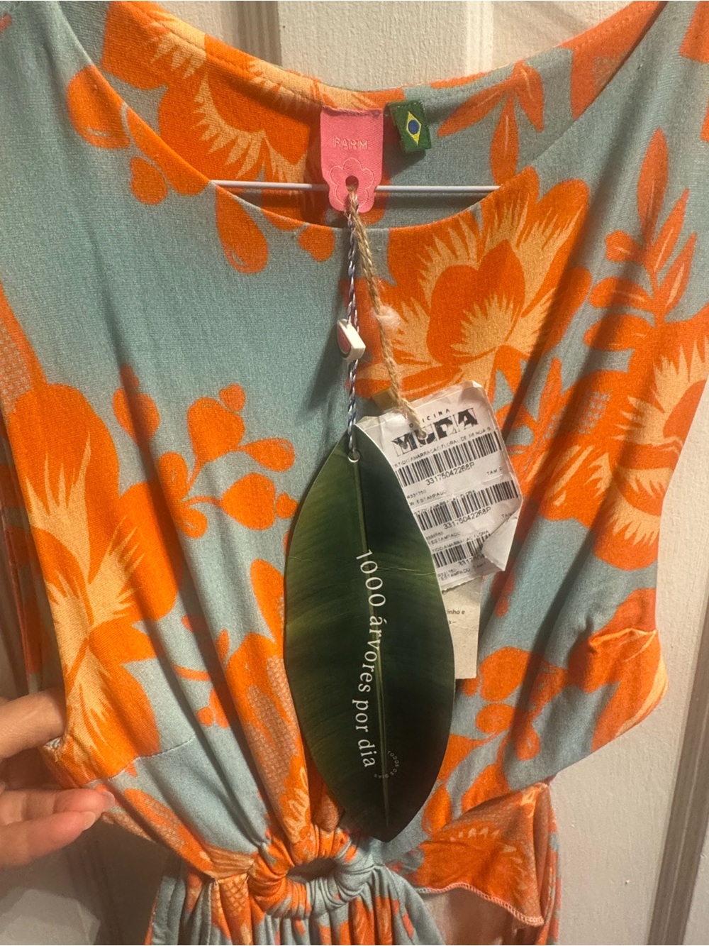 FARM Rio Blue and Orange Tropical Knot-Front Dress - Picture 2 of 4